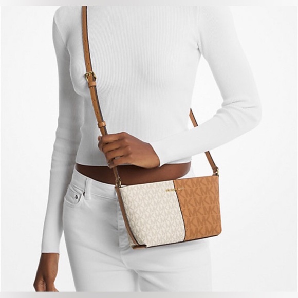 Retail $348- NWT Michael Kors- Jet Set Small Two-Tone Logo Crossbody Bag - Picture 4 of 11
